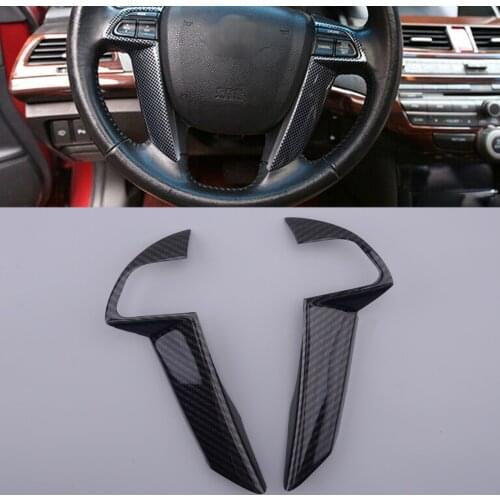 Auto 2pcs Carbon Fiber Black Grain Steering Wheel Button Frame Cover Trim fit for Honda Accord Crosstour GL 2008 2009 2010-2013