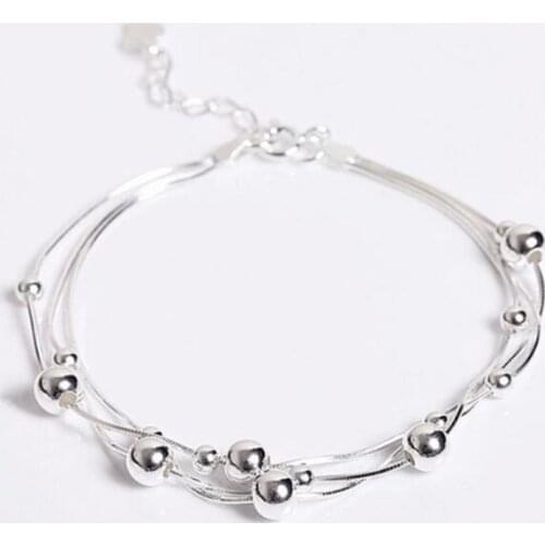 Season Gate 925 Sterling Silver Personality Sweet Smooth Multiple Round Balls Adjustable Size Chain Bracelets for Women SB042