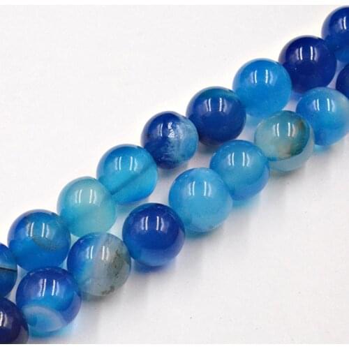 Blue Striped Agates Beads From Natural Stones Round Loose Beads 4 6 8 10 12MM for Jewelry Making Fit DIY Charms Bracelet