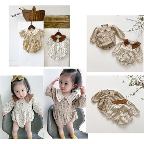 Baby Girls Triangle One-Piece Korean Version Lapel Broken Flower Color Matching Bag Fart Clothes Creeping Suit Spring / Summer