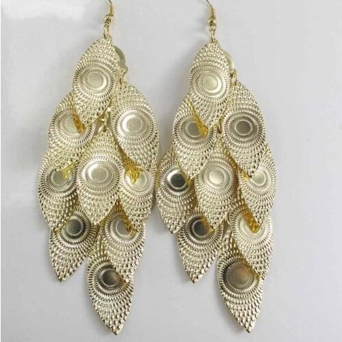 Design Lady Bib Statement clear crystal long Ear Studs gold filled earring hot e34