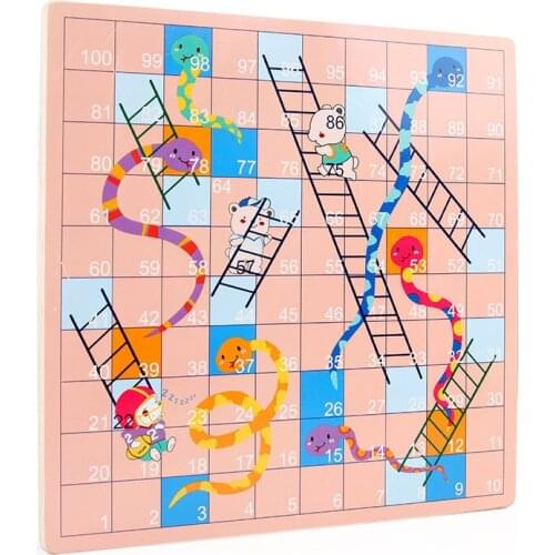Wooden childrens tabletop game chess snake chess flying chess two in one adult students' leisure and intellectual toys