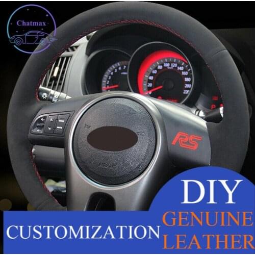 For Kia Forte 2009-2014 Soul Black Suede DIY Hand-stitched Car Steering Wheel Cover Anti-slip fit all season