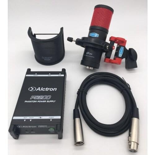 Alctron CS35 and PS200 48V phantom power supply、cable and condenser microphone set for stage performance and studio recording