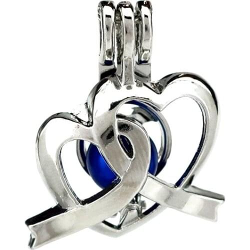 K819 5pcs/lot Silver Alloy charming Double Heart Beads Cage Pendant Locket Fairytale Party Essential Oil Diffuser