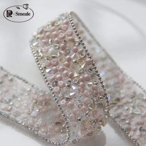 Free Shipping Fake Pearl Beaded Lace Trim Vintage Mesh Fabric Paillette Lace Beaded Pearl Trim Braid Lace AppliqueRS487