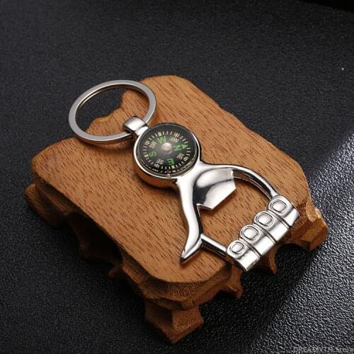 Metal keychain creative palm compass bottle opener practical car key ring can be set LOGO