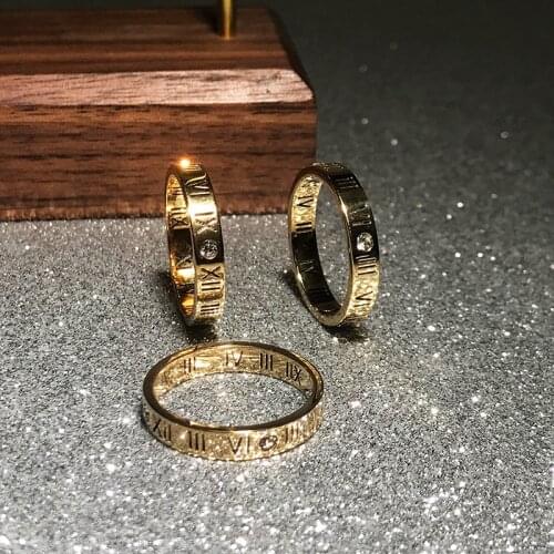YUN RUO Fashion Zircon Roman Number Couple Ring Rose Gold Color Woman Gift Titanium Steel Jewelry Not Change Color Drop Shipping