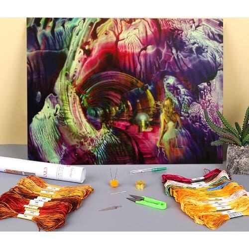 Abstract Journey To The Unknown Pre-Printed 11CT Cross Stitch Kit DIY Embroidery DMC Threads Craft Painting Knitting Counted