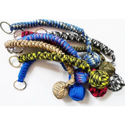 Outdoor Multicolor Security Protecting Monkey Fist Steel Ball Bearing Self Defense Lanyard Survival Key Chain