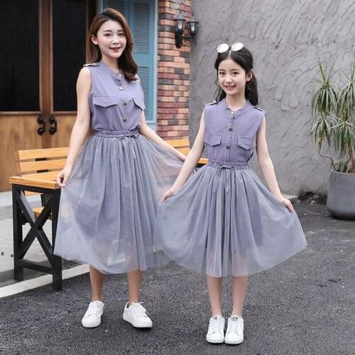 2021 New Mother Daughter Dresses Summer Short Sleeve Loose Long Dress Women Girls Family Matching Outfits Family Clothes