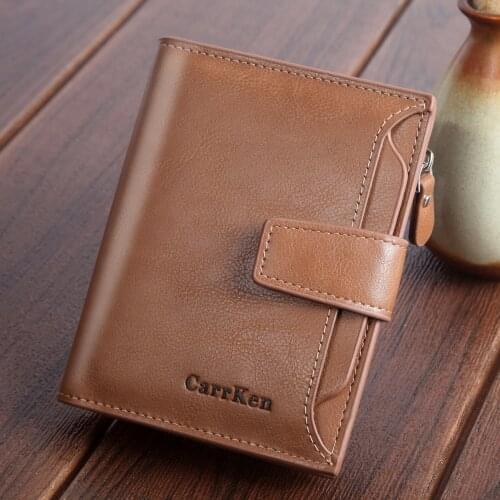 New Korean casual mens wallet short oil wax leather vertical locomotive British fashion multi-function card package Photo clip