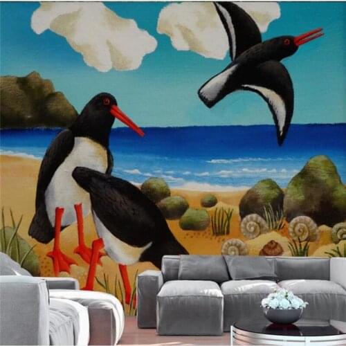 Custom wallpaper modern minimalist hand-painted tropical rainforest medieval bird TV background wall waterproof material