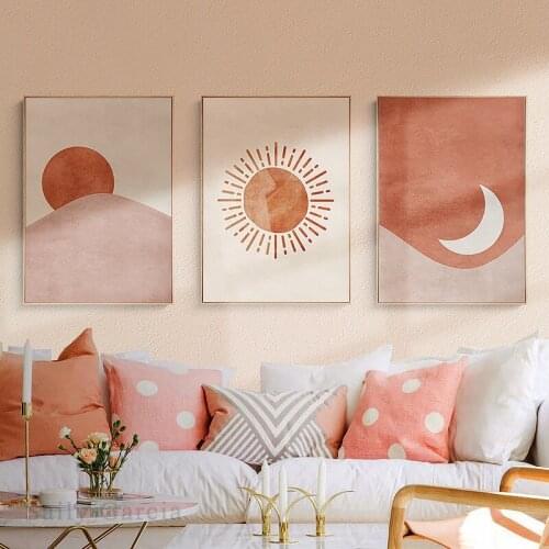 Morandi Illutration Poster Sun And Moon Canvas Painting Nordic Wall Art Poster Picture for Home Living Room Cuadros Decoration