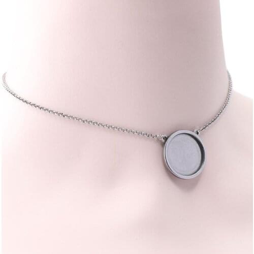Reidgaller 5pcs Stainless Steel Adjustable Chain Necklace Bezel Blanks 20mm Cabochon Pendant Base Setting Diy Jewelry Making