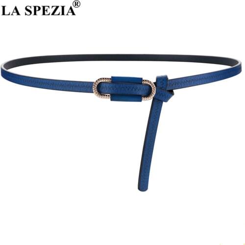 Vintage Women Belt Cowskin Thin Waist Belt Roylar Blue Real Leather Women Belt Summer Ladies Belt for Dress Strap 105cm