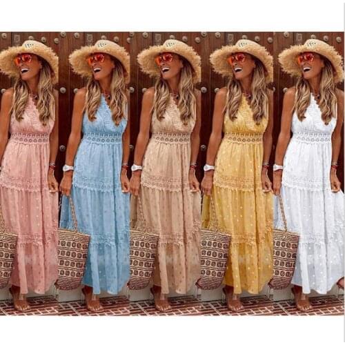 Sexy Deep V Sleeveless Chiffon dress Loose Summer Bohemia Beach Long Dresses