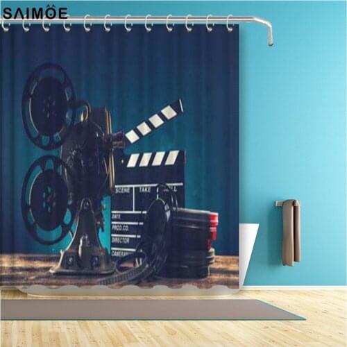 Video movie cinema Bathroom Curtain Retro Black Waterproof Shower Curtain Polyester Fabric Bath Curtain Bathing Cover Shower Set