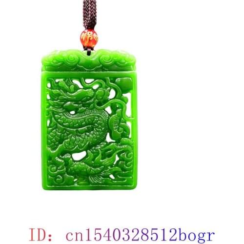 Green Jade Dragon Pendant Jewellery Gifts Fashion Charm Necklace Natural Chinese Men Double-sided Amulet Accessories Carved