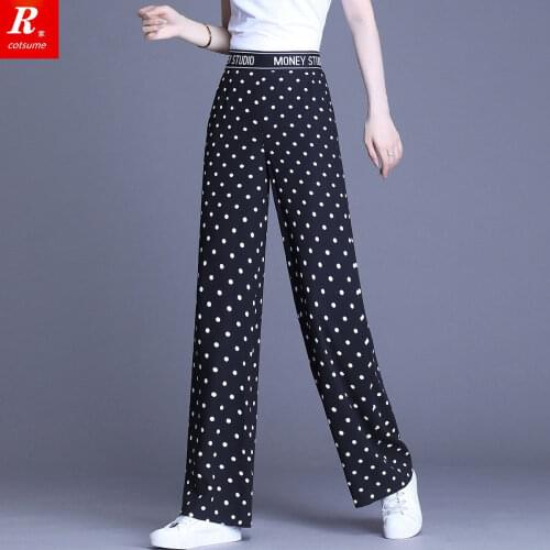 Women Pants Polka Dot 2021 Summer High Waist Straight-Leg Trousers Summer Polka Dot Chiffon Pants Summer Pantalones De Mujer
