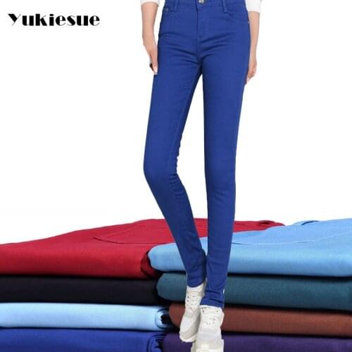 High waist jeans for women 2017 winter warm with velvet jeans woman skinny slim OL office denim pencil pants female jeans femme