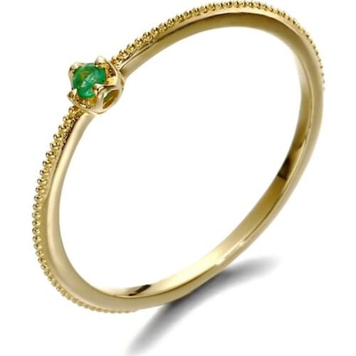 9K/14K Gold Emerald Ring Simple Fashion Green Gem Band Female White-Collar Temperament All-Match Jewelry