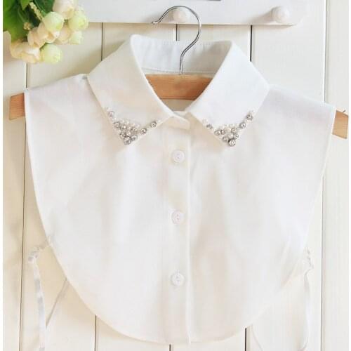1pc New Women Shirt False Collar Bead Decoration Solid Detachable Fake Collar V-neck Lapel Blouse Top Tie Clothes Accessories