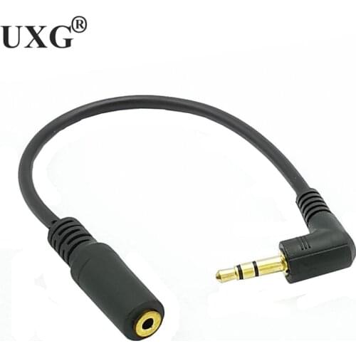 1pcs Gold 3.5mm 3 Pole TRS Right Angled Audio Stereo Male To Female Extension Black Cable 15cm