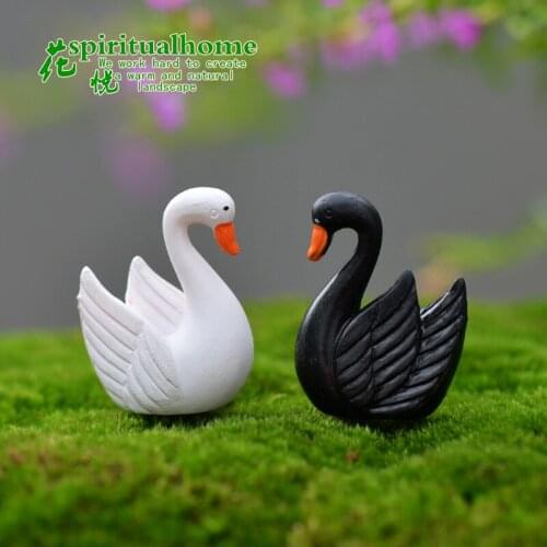 10pcs Black and white feather-swan garden miniature poly animal Fairy Garden Miniatures Home Decor