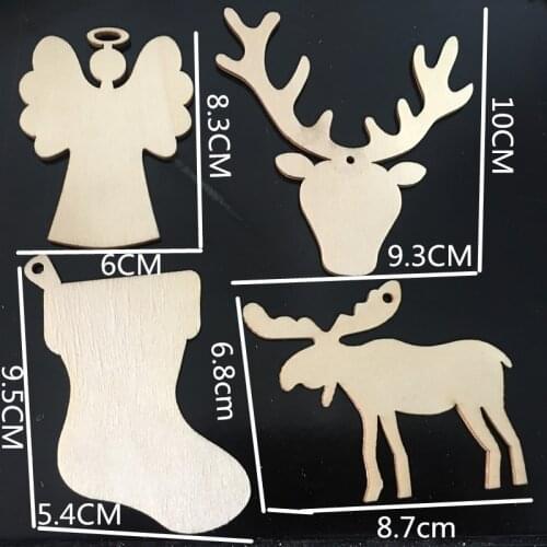 10pcs Wooden Ornaments Unfinished Angel Stocking Blank Wood Discs for DIY Christmas Ornaments