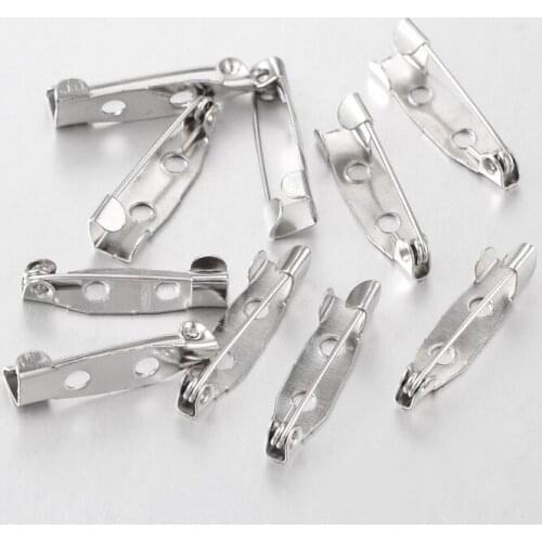 100pcs 2 Hole 20mm Iron Brooch Base Back Bar Badge Holder Finding Safe Lock Brooch Pins for Jewelry Making DIY Findings