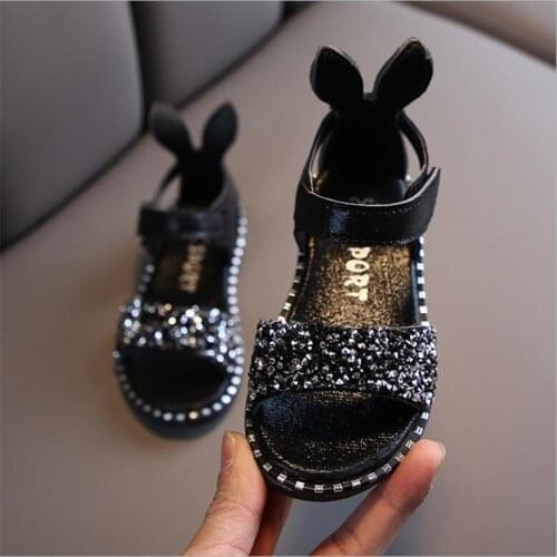2021 New Summer Girls Sandals Bling Princess Shoes For Baby Kids Rabbit Ear Toddlers anti-skid Soft Sole Sandalias 1-9 Years Old