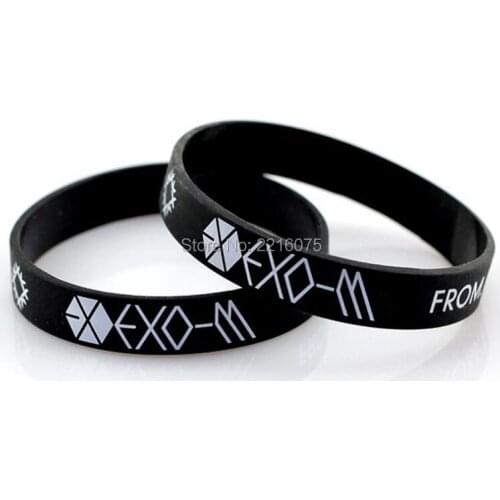 300pcs Black K-POP EXO M wristband silicone bracelets free shipping by DHL express