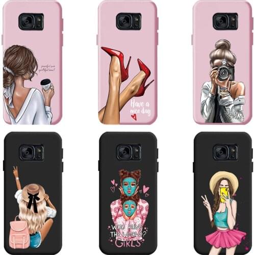 New Stylish Pretty Girls Silicon Phone Case For Samsung Galaxy S6 S7 Cases Cover Cute TPU Soft Funda For Samsung S6 S7 edge Case