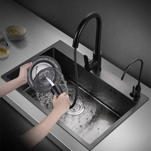 Black Nano Kitchen Sink Single Bowl Stainless Steel Nano Sink Kitchen Sink Household Above Counter Sink With Faucet CN(Origin)
