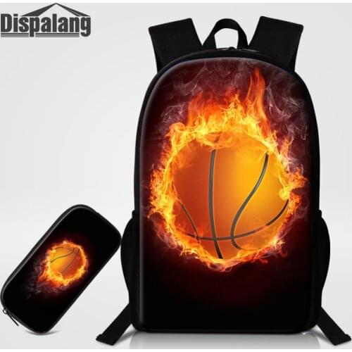 Dispalang School Backpack and Pencil Bag for Men Women Ball Print Bookbag Children School Bags for Teenagers Pencil Case Mochila