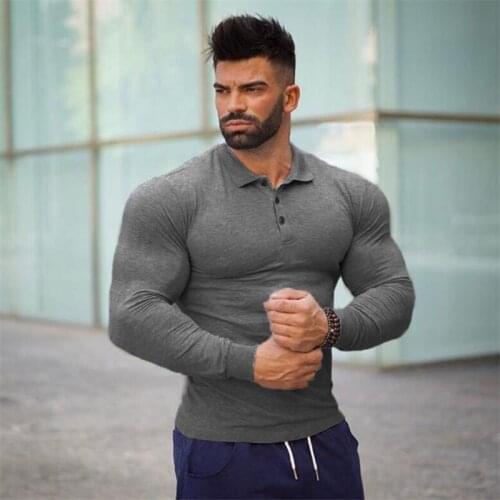 Breathable Polo Shirt Mens Clothing Workout Casual Polo Shirts Sports Long Sleeve Gyms Fashion Brand Bodybuilding Mens Polos