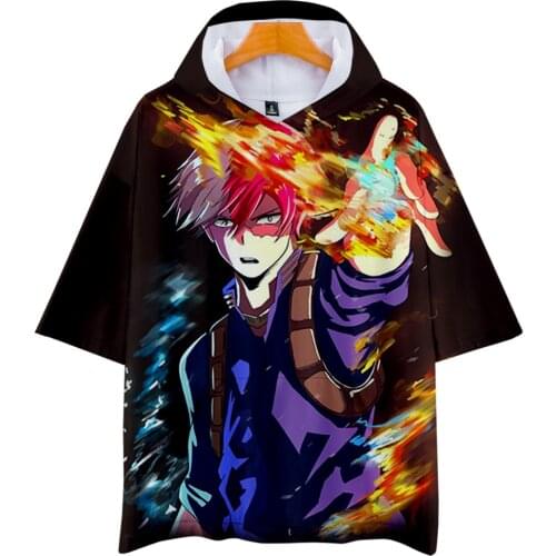 T-shirts Anime Short Sleeve Hip Hop Shoto Todoroki Clothes Anime Boku No Hero Academia T-shirt 3D Mens Women Hooded