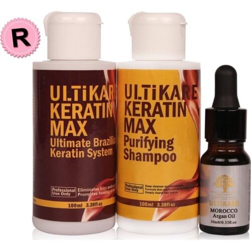 Hot Sale Set Brazilian Keratin 12% Formalin 100ml Keratin Hair Treatment +100ml Purifying Shampoo With Free Small 10ML Argan Oil