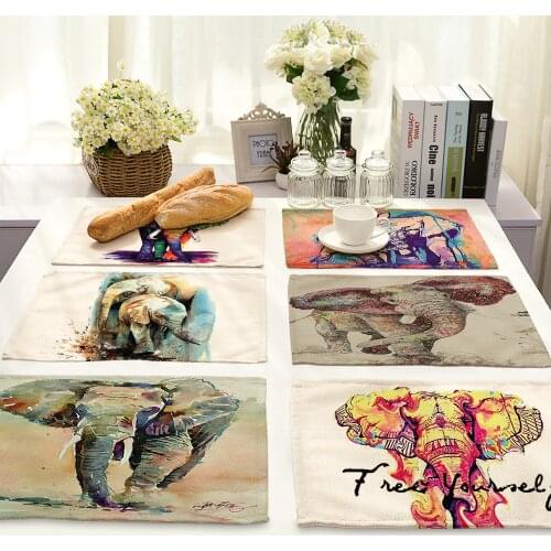 Painted Art Animal Cotton Placemats Creative Elephant Modern Printing Trend Tableware Pad Kitchen Accessories Household Products