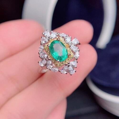 Big size charming green emerald gemstone ring women silver ring fine jewelry natural real gem 925 sterling silver ring gift new