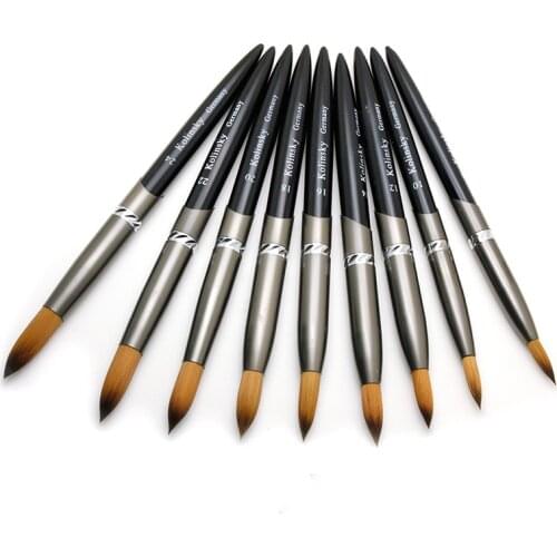 9Pcs/Set 100% Kolinsky Round Sharp Nail Tool Metal Handle 8#10#12#14#16#18#20#22#24 Professional Painting Nail Acrylic Brush