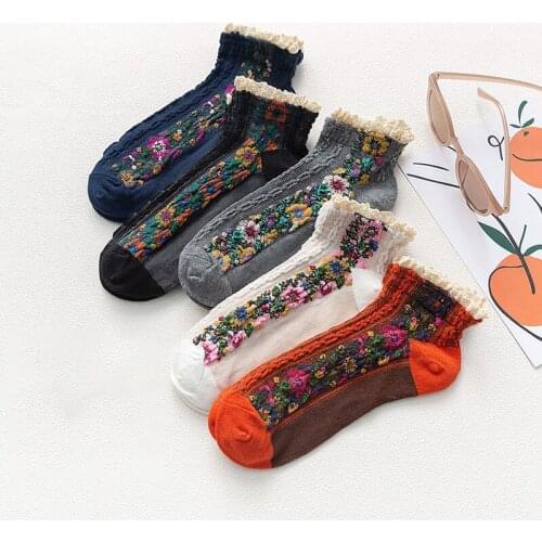 LUCKY ZONE Lace Socks Frilly Floral Harajuku Woman Kawaii Calcetines Women Skarpetki Damskie Calcetas Mujer Cute Sock ZXZ