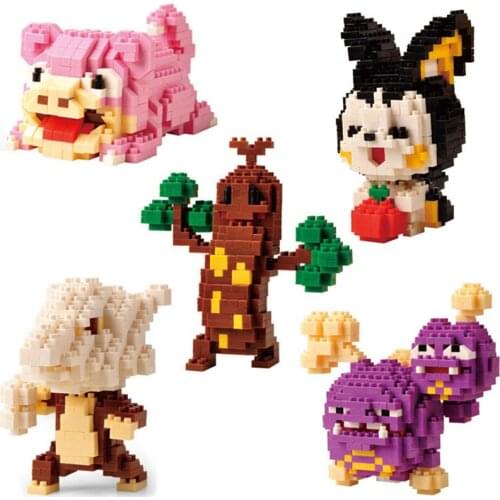 LNO Pokemon Micro Building Blocks Assembly Slowpoke Emolga Marowak Weezing Sudowoodo DIY Mini Brick Figures Toys For Kids
