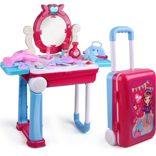 Girls Make Up Luggage Kids Dress Up Cosmetic Playset Dresser Table Suit Comb Ring Lipstick Headwire Perfume Toys Handcase