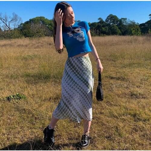 Fashion Summer Women Boho Beach Casual Style Skirts Female High Waist Tie Dye Printing Black Midi Skirt Party Holiday Clothing