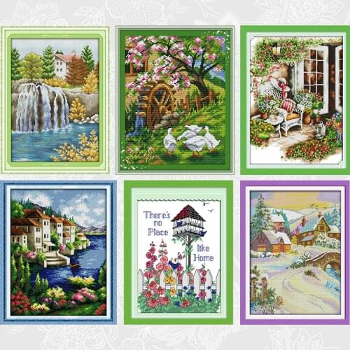 Beautiful Scenery Series Cross Stitch kits 14CT Printed Canvas 11CT Counted Fabric Embroidery DIY Handmade Needlework Crafts