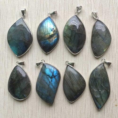New Fashion natural Labradorite Copper side Irregular charms Pendants For jewelry making 8pcs/Lot Wholesale free shipping