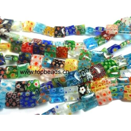 Wholesales 10mm Square Millefiori Glass Loose Beads, 200pcs/lot