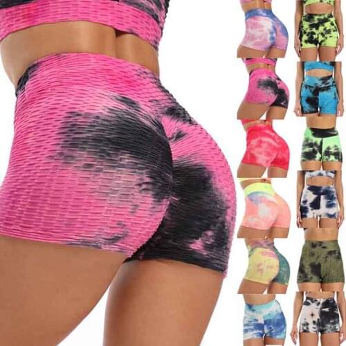 Sexy Womens Push-Up Hip High Waist Shorts Sportswear Jacquard Tie-Dye Bubble Yoga Pants Ladies Sports Shorts